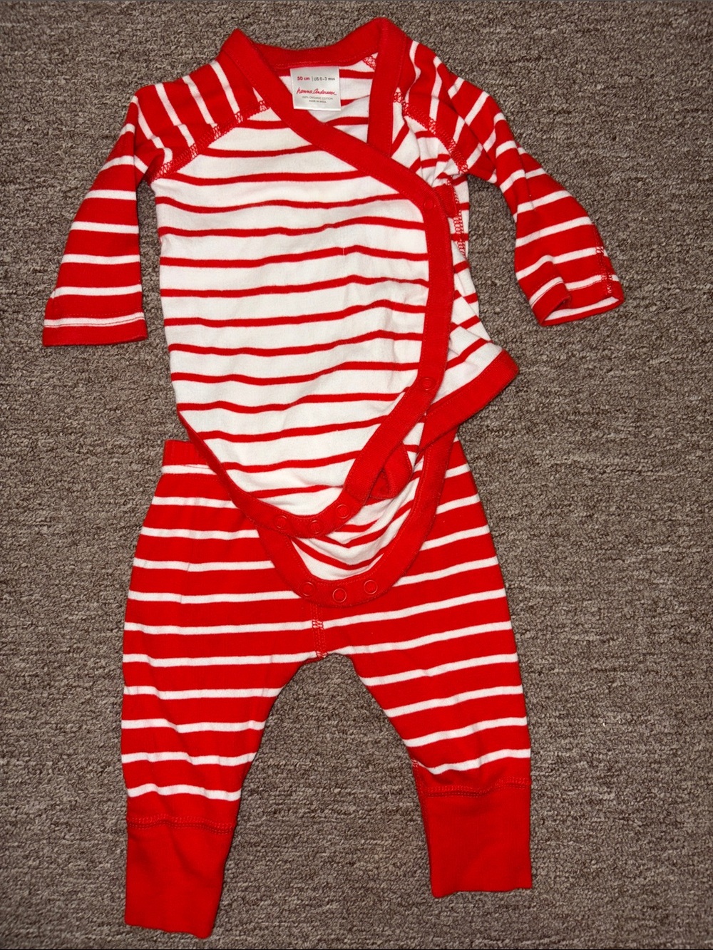 Hannah AndersonStriped Red & White Baby Two-Piece Bodysuit Set